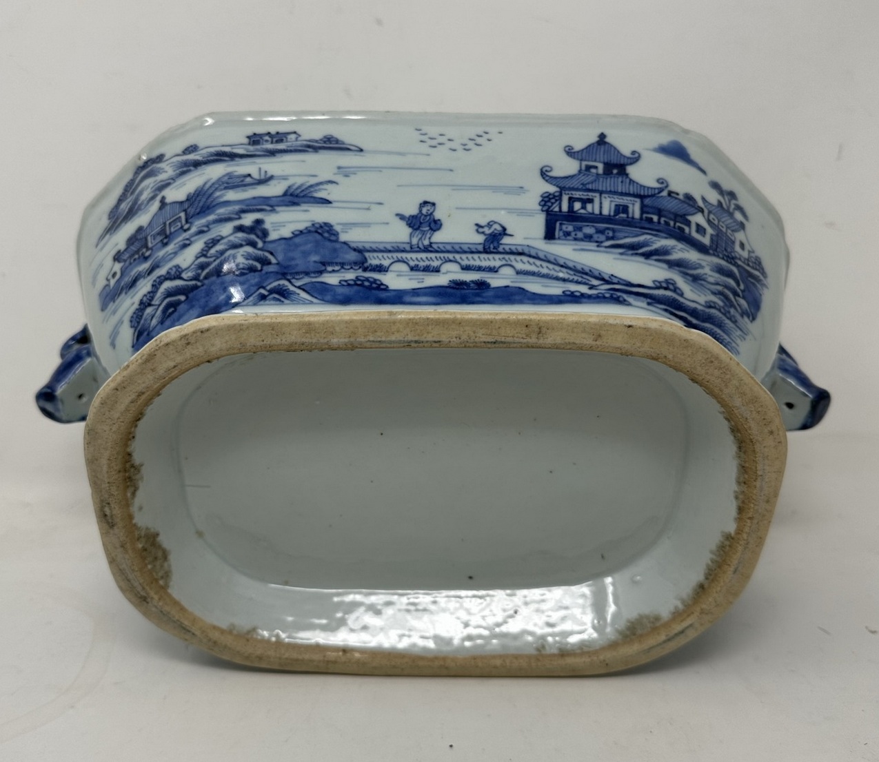 019. Antique Chinese Export Porcelain Blue White Chien Lung Soup Tureen Centerpiece - Image 10