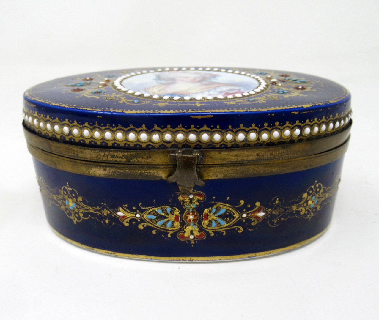 319. French Sevres Porcelain Hand Painted Jewlery Casket Ormolu Mounts Cobalt Blue - Image 6