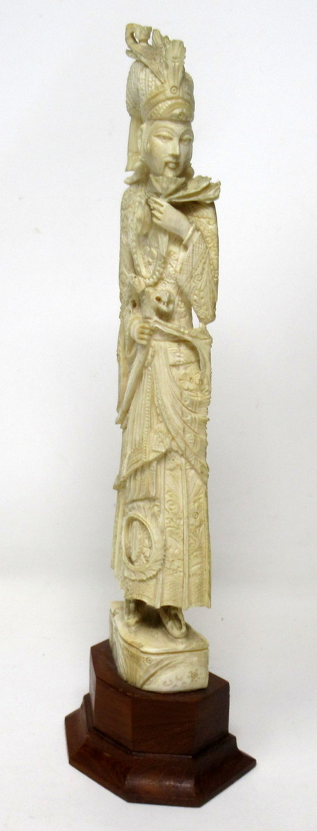 416. Antique Bone Figure of Indochina Male Dignitary Hardwood 19th Century Chinese - Image 5