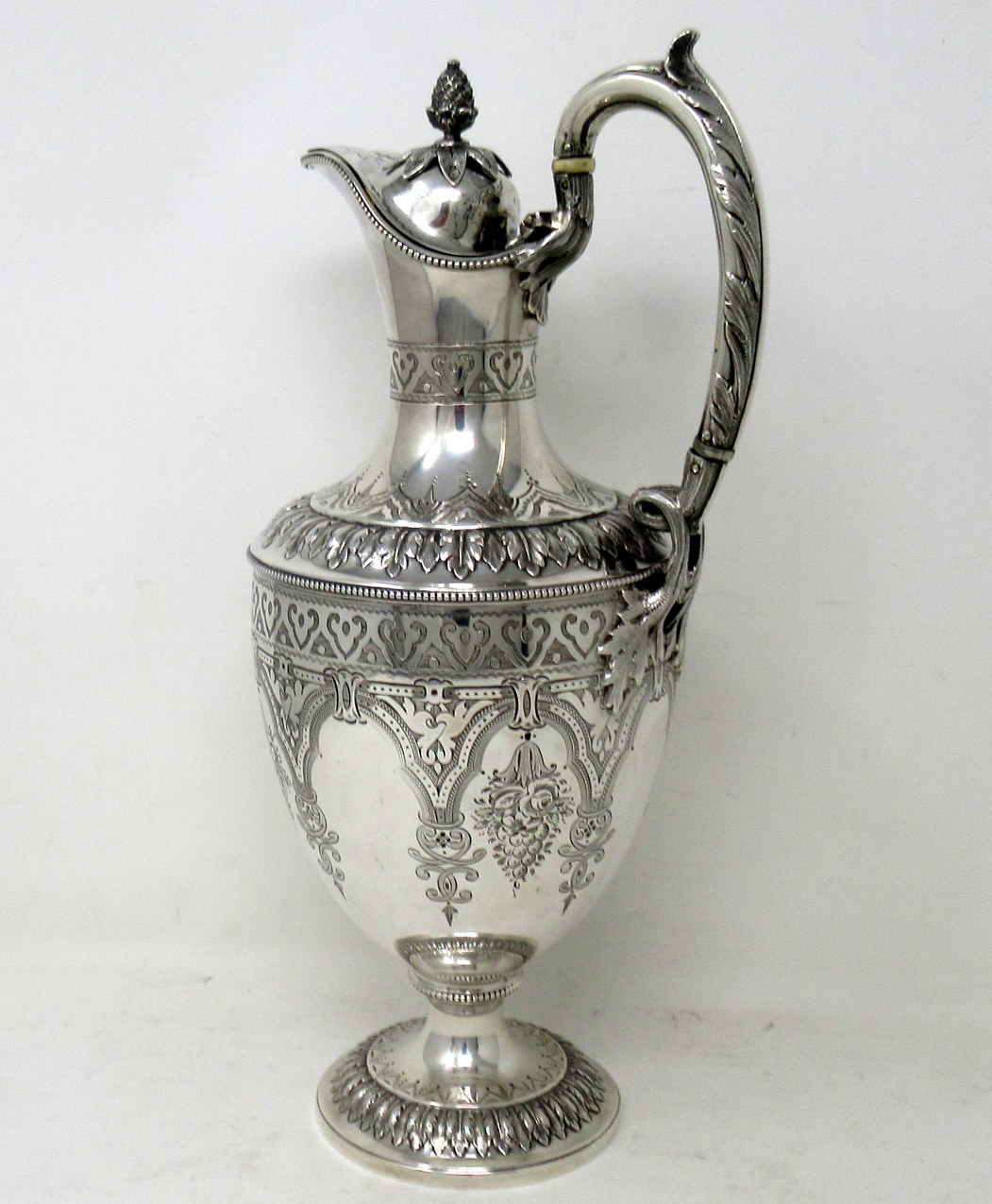 865. Antique Victorian English Sterling Silver Gilt Wine Ewer Claret Jug Pitcher 1872 - Image 2