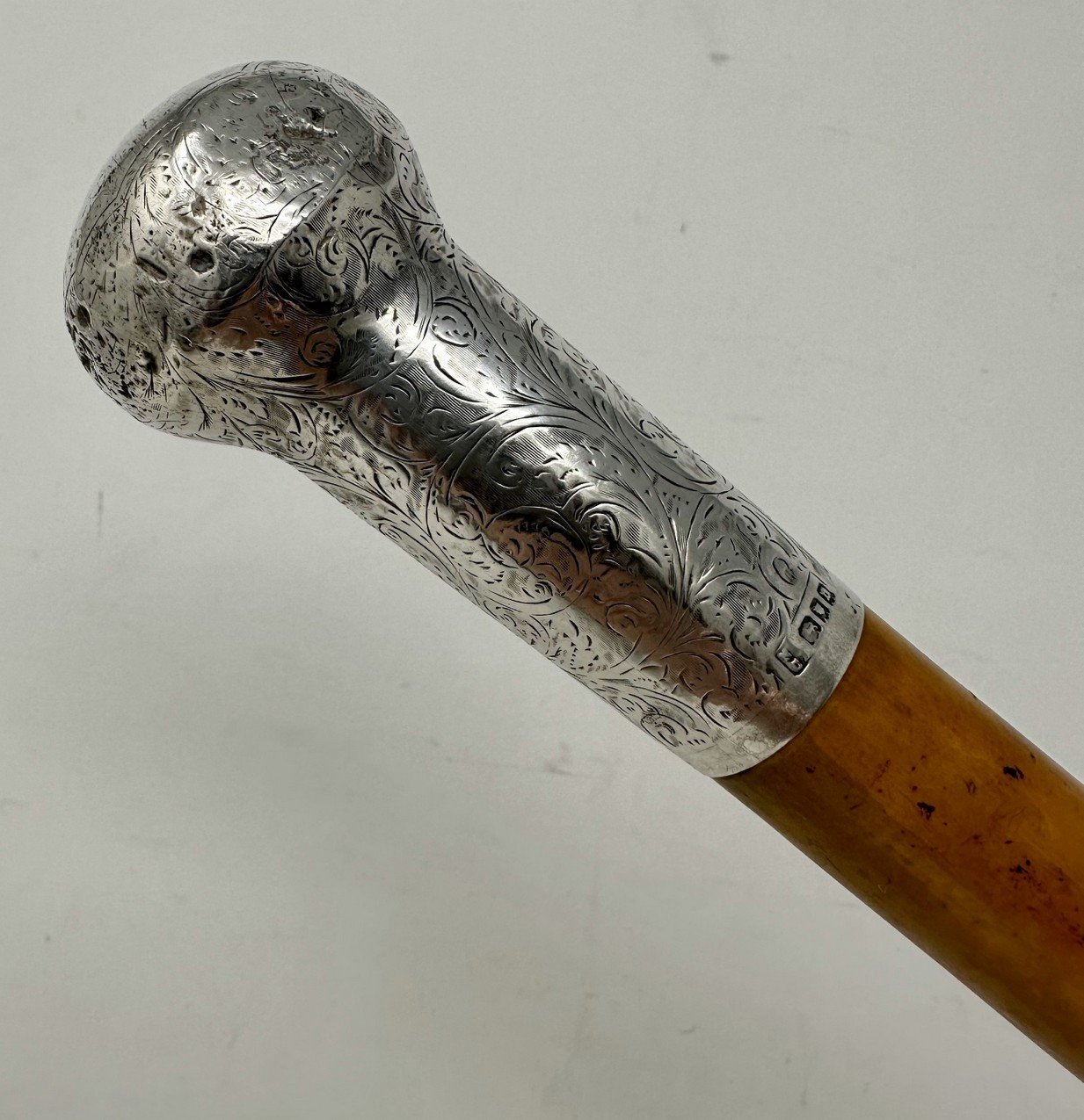 720. Antique Malacca Wooden English Walking Swagger Stick Cane Sterling Silver London - Image 5