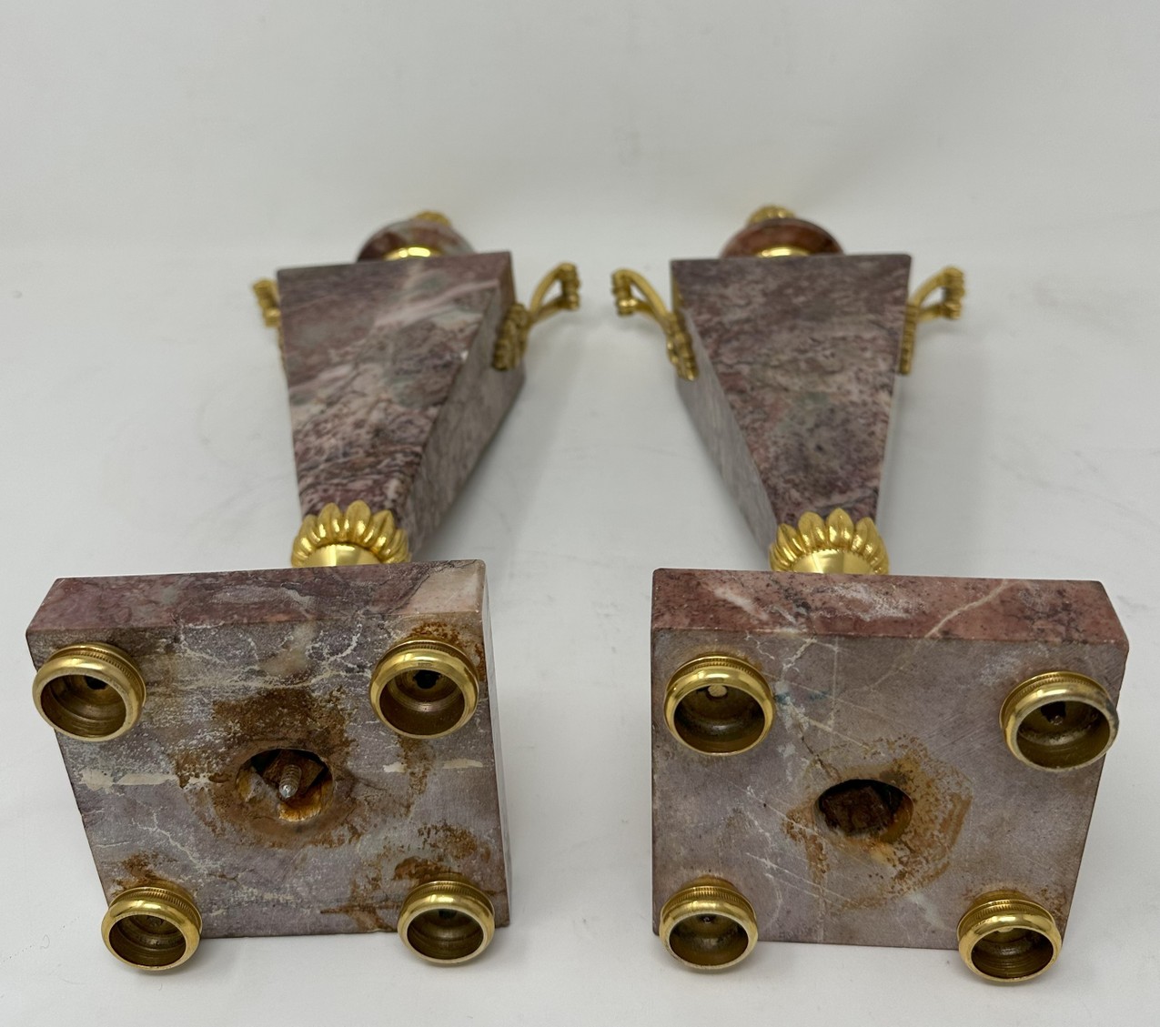 387. Antique Pair French Breche Violet Marble Gilt Bronze Ormolu Urns Vases 19th Century - Image 6