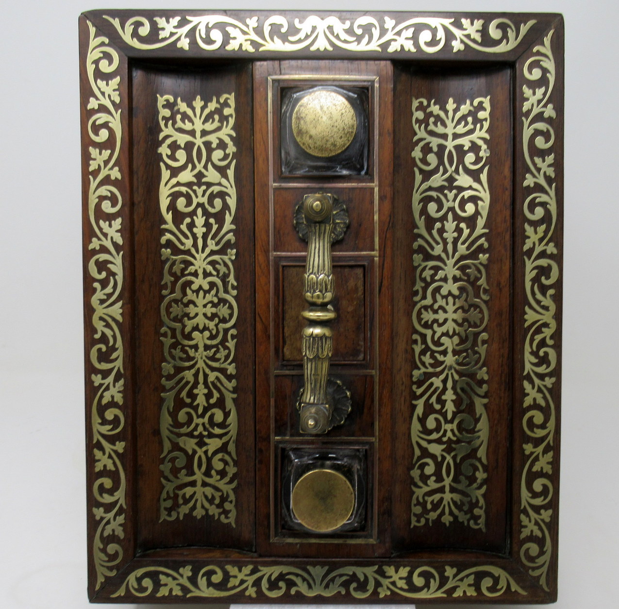 166. Antique Grand Tour Mahogany Brass Inlaid Desk Set Inkstand English Regency 19Ct - Image 9