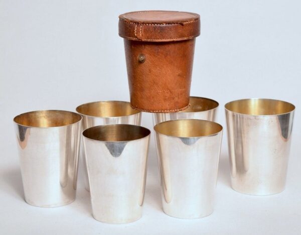 849. Fine Set Silver Gilt Hunting Stirrup Cased Cups by Asprey London 1920