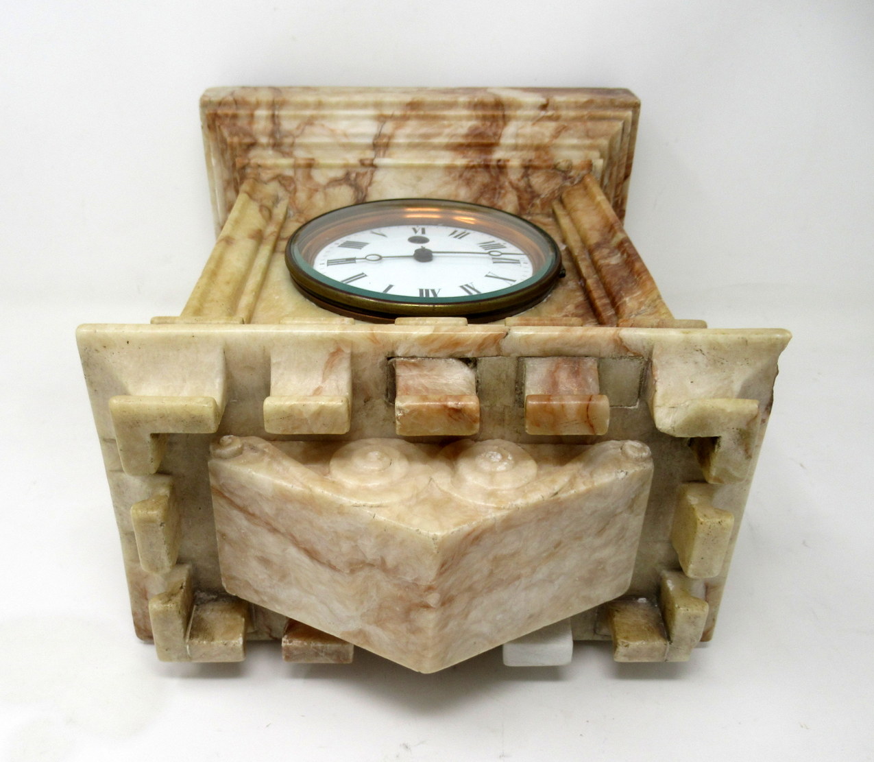 420. Antique French Carved Marble Architectural Castle Form Mantle Clock Timepiece - Image 10