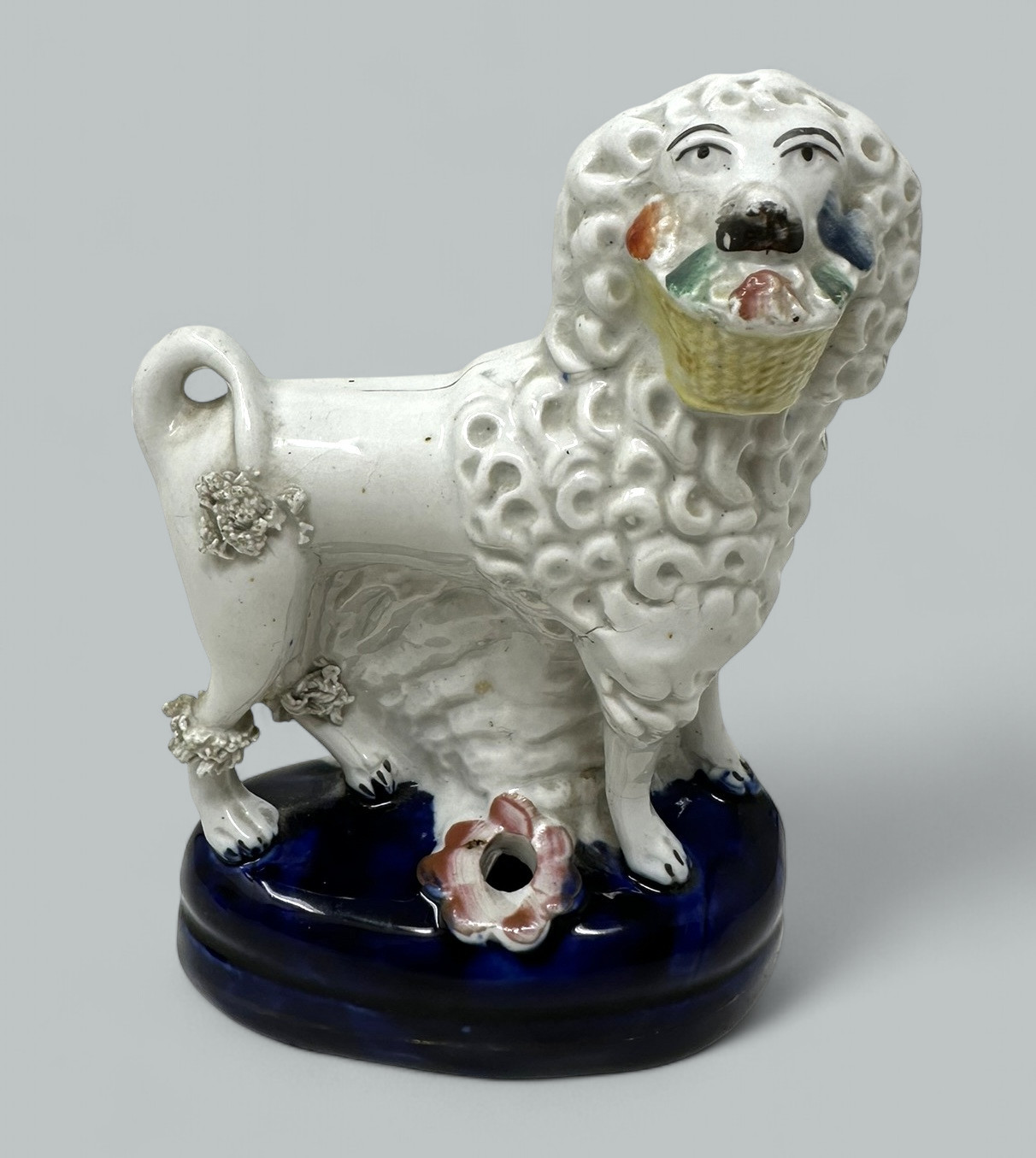 573. Pair Antique Staffordshire Porcelain Poodles Dogs Quill Pen Holders 19th Century - Image 3