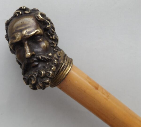 226. Superb Malacca Walking Cane Bronze Head 19thCt