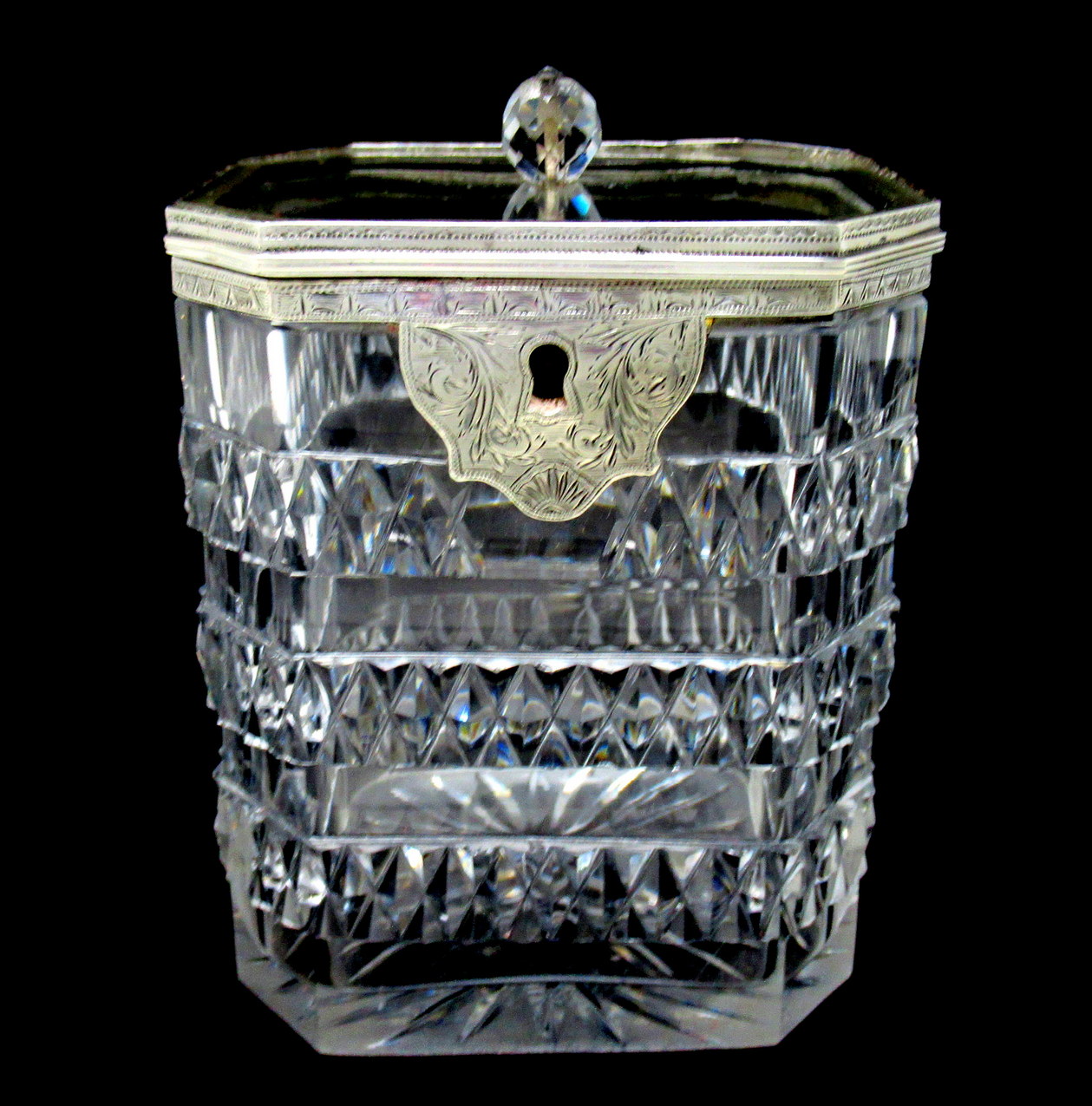 740. Antique Irish Georgian Hand Cut Crystal Sterling Silver Tea Caddy George III - Image 7