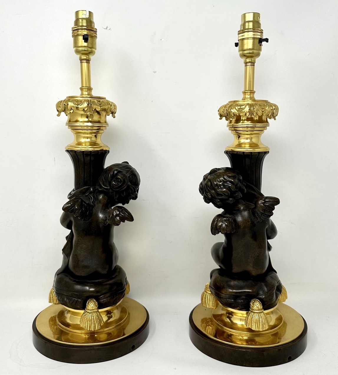 519. Antique Pair Gilt Bronze Dore Ormolu Table Lamps Clodion Grand Tour Cherubs - Image 4