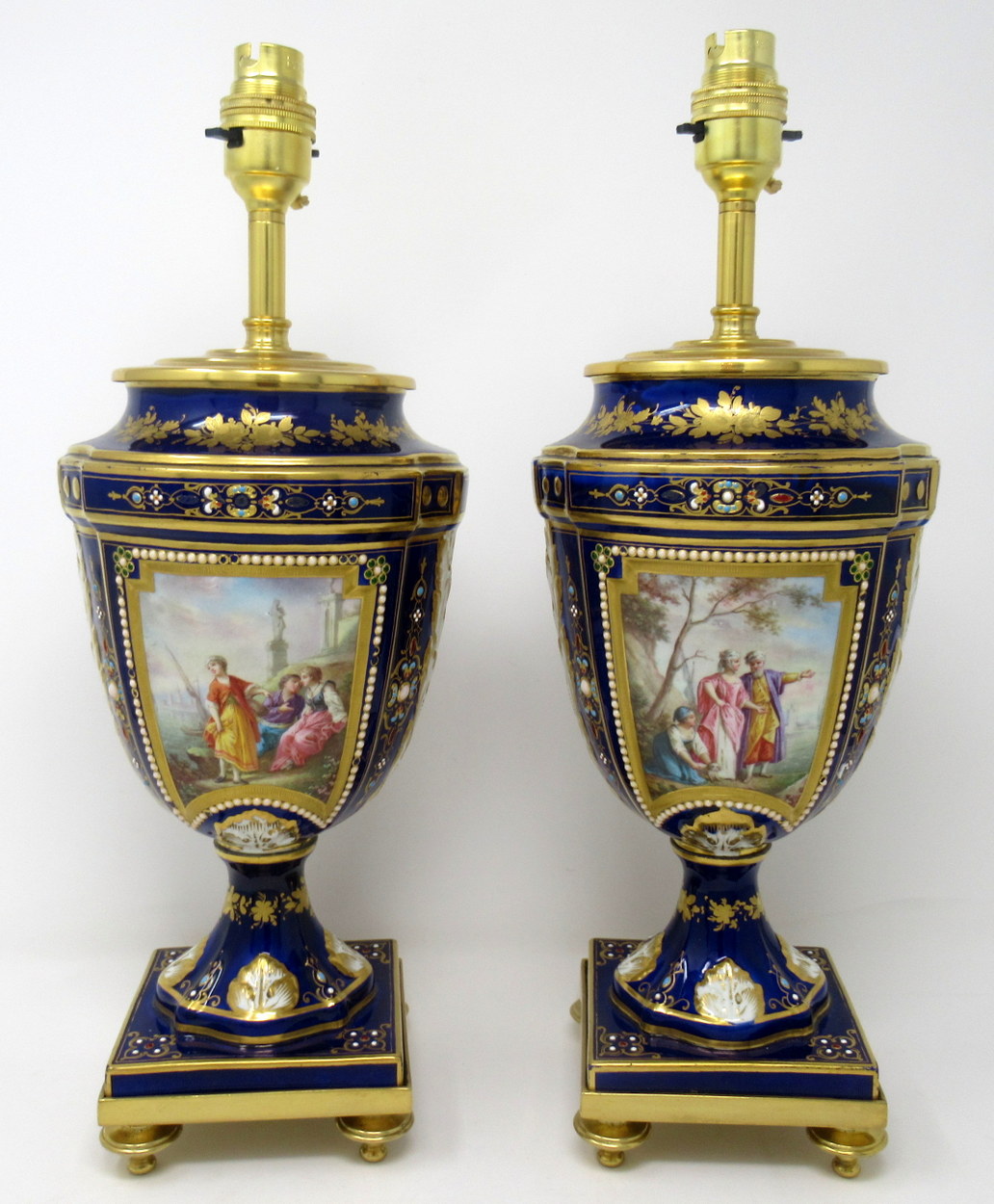 975. Fine Pair French Sevres Porcelain Ormolu Mounted Table Lamps 19thCt