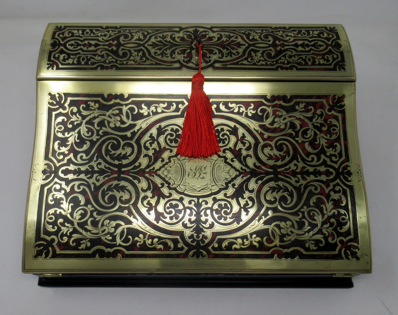 642. Antique French Tortoiseshell Brass Inlaid Boulle Mahogany Writing Slope Box 19Ct - Image 4