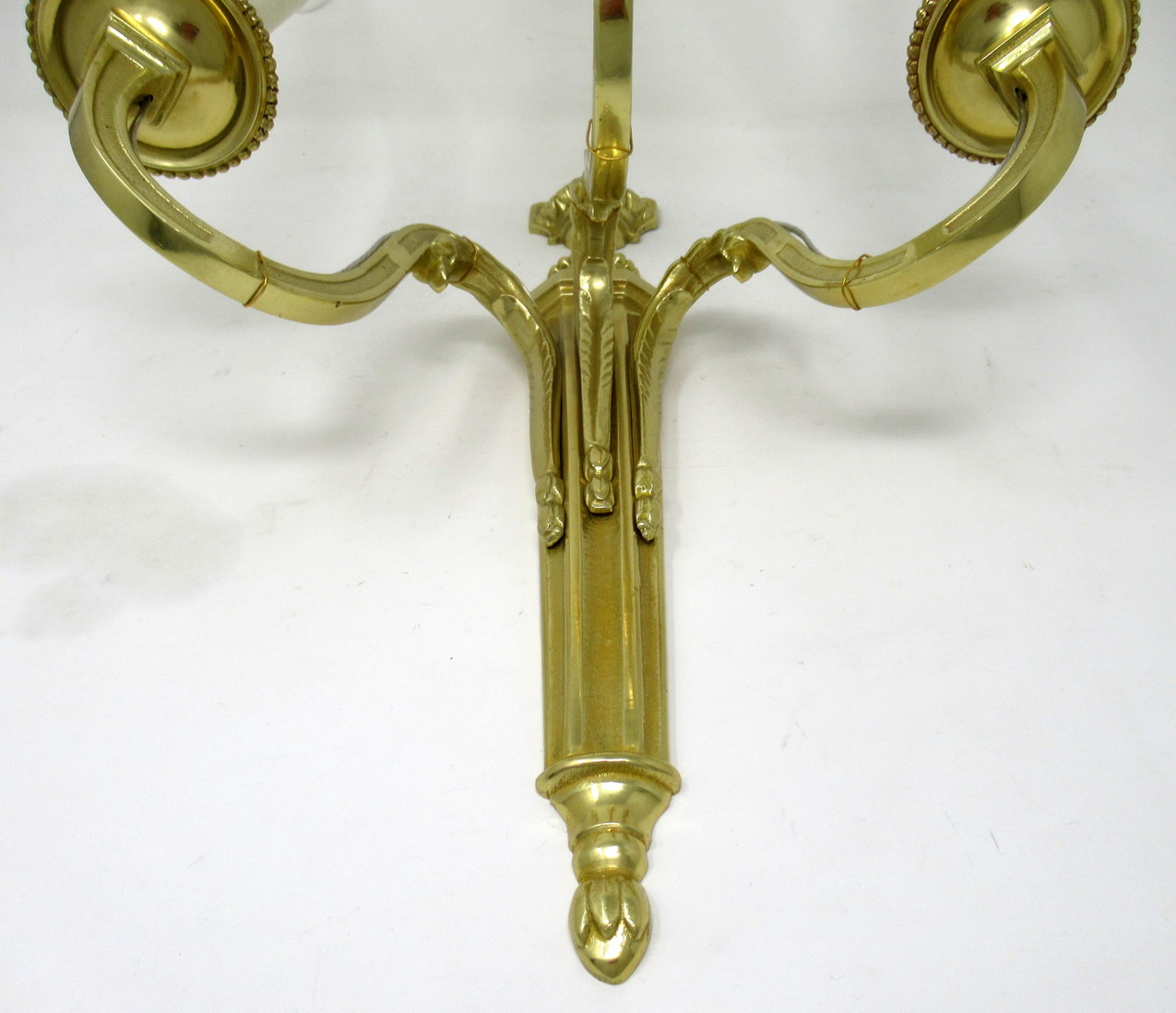 496. Antique Pair of English Gilt Bronze Three Light Wall Candle Sconces 19th Century - Image 7
