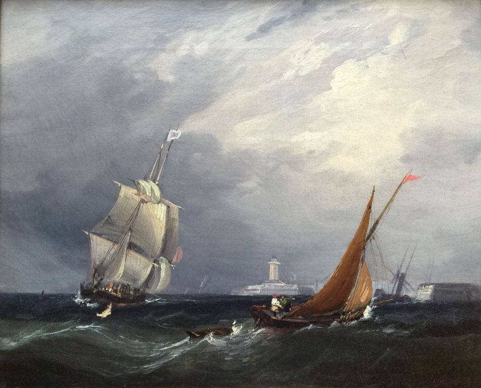 596. Frederick Calvert Irish 1815-1844 Fine Marine Oil Painting Shipping off Ramsgate - Image 4