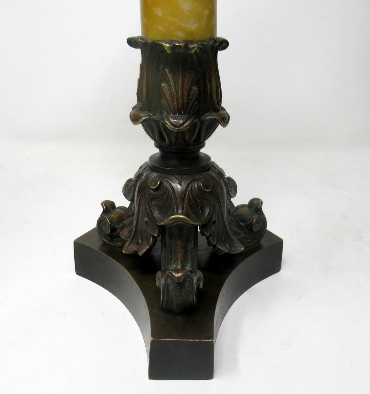 209. Antique Pair Grand Tour French Bronze Dore Sienna Marble Ormolu Candlesticks 19th Century - Image 6