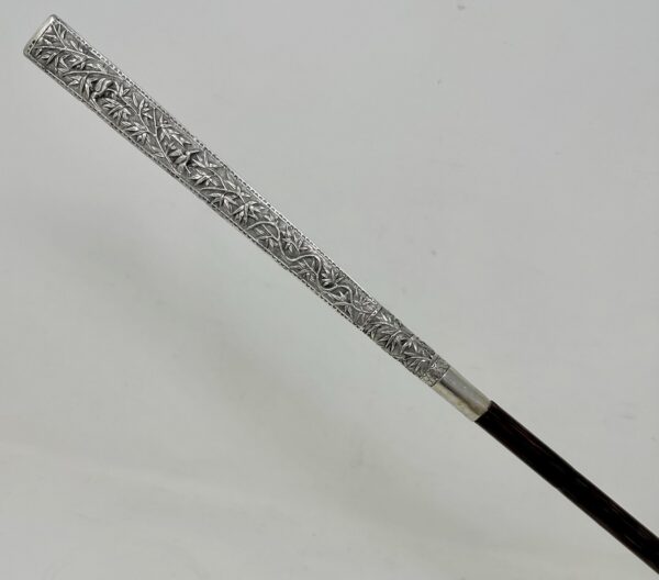 325. Antique Asian Chinese Sterling Silver Lady's Walking Swagger Stick Cane Dragons