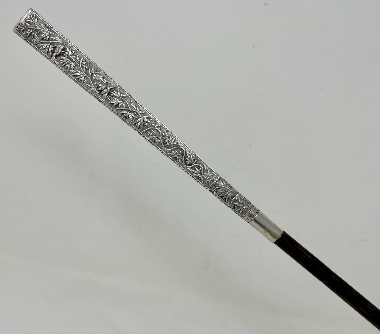 325. Antique Asian Chinese Sterling Silver Lady's Walking Swagger Stick Cane Dragons