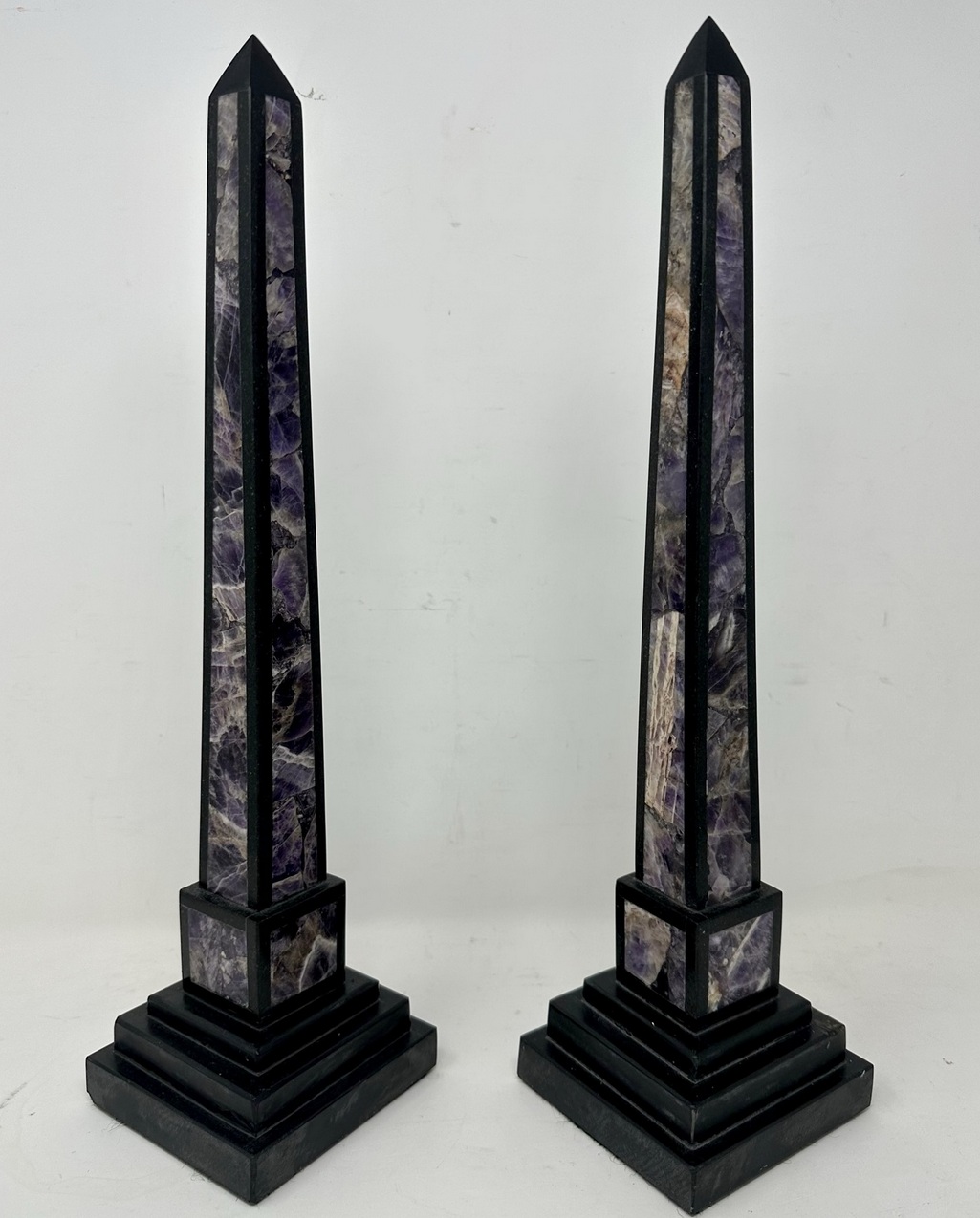 899. Antique Pair Italian Grand Tour Amethyst Blue John Marble Neoclassical Obelisks Columns - Image 2