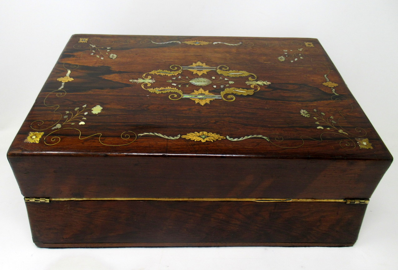 722. Irish Mahogany Mother of Pearl Writing Slope Box by Austins Dublin, circa 1860 - Image 3