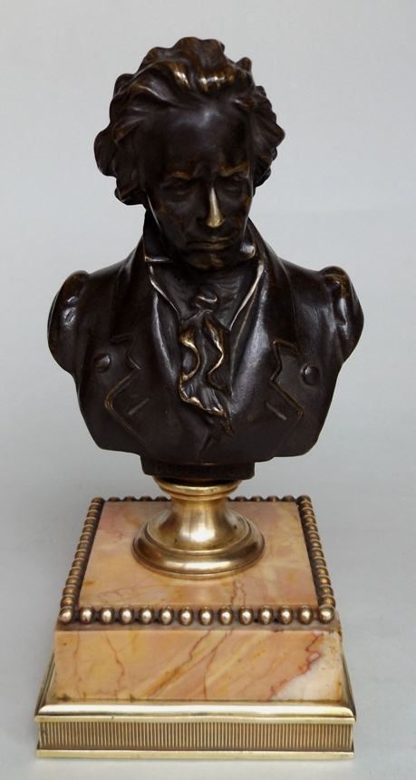 785. Fine Pair Grand Tour French Bronze Busts MOZART and BEETHOVEN Sienna Marble 19Ct - Image 4