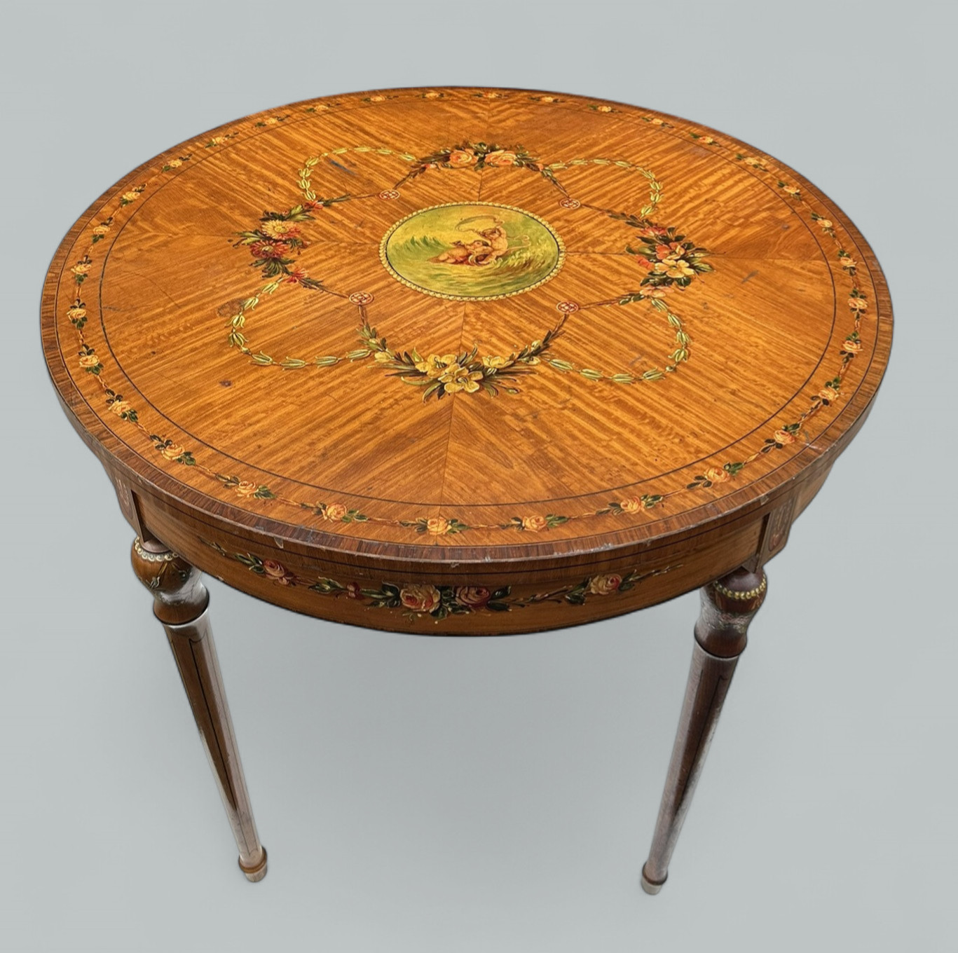 111. Antique Irish Painted Satinwood Edwardian Circular Occasional Table James Hicks - Image 2