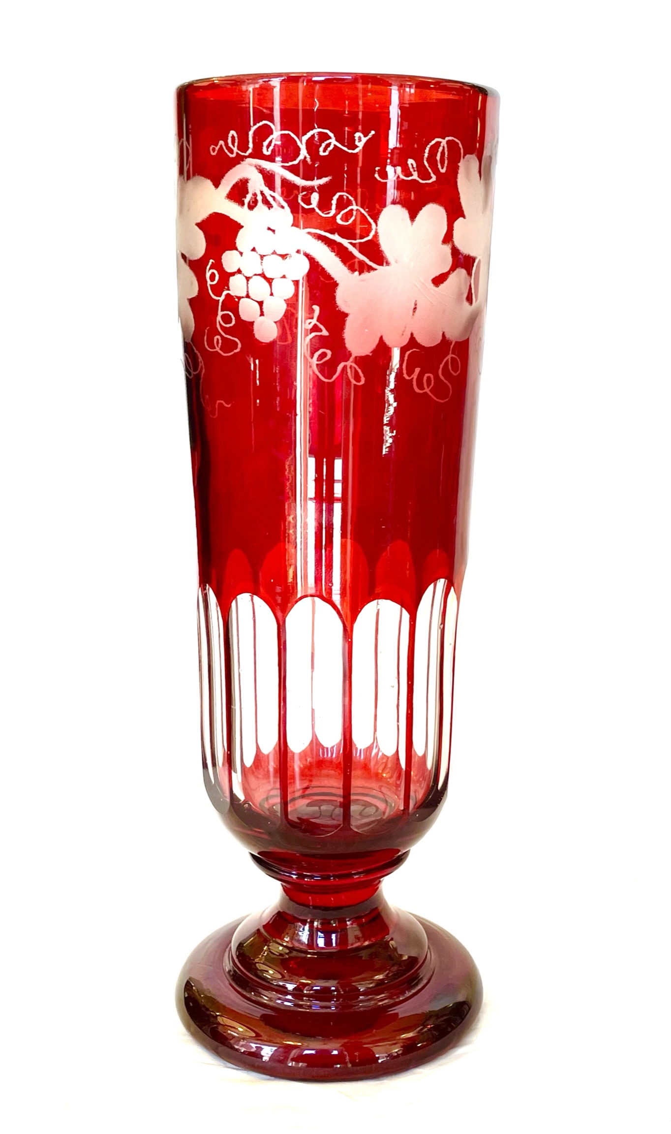 352. Antique Bohemian Chech Ruby Cranberry Glass Decanter Pair Goblets Vases Egermann - Image 6