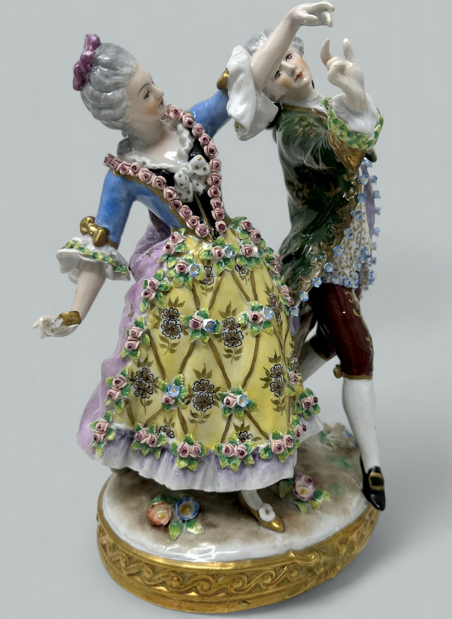 717. Antique Sitzendorf German Porcelain China Dancing Male Female Figure Group 19Ct - Image 3