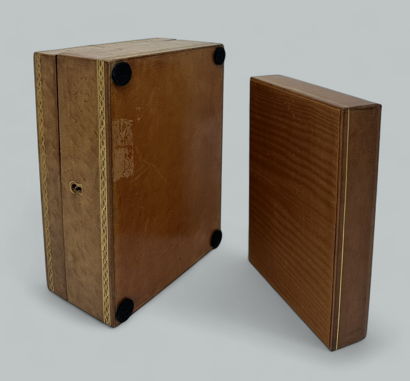 553. Antique Vintage Italian Lady's Gentleman's Faux Leather Gilt Jewelry Casket Box - Image 11