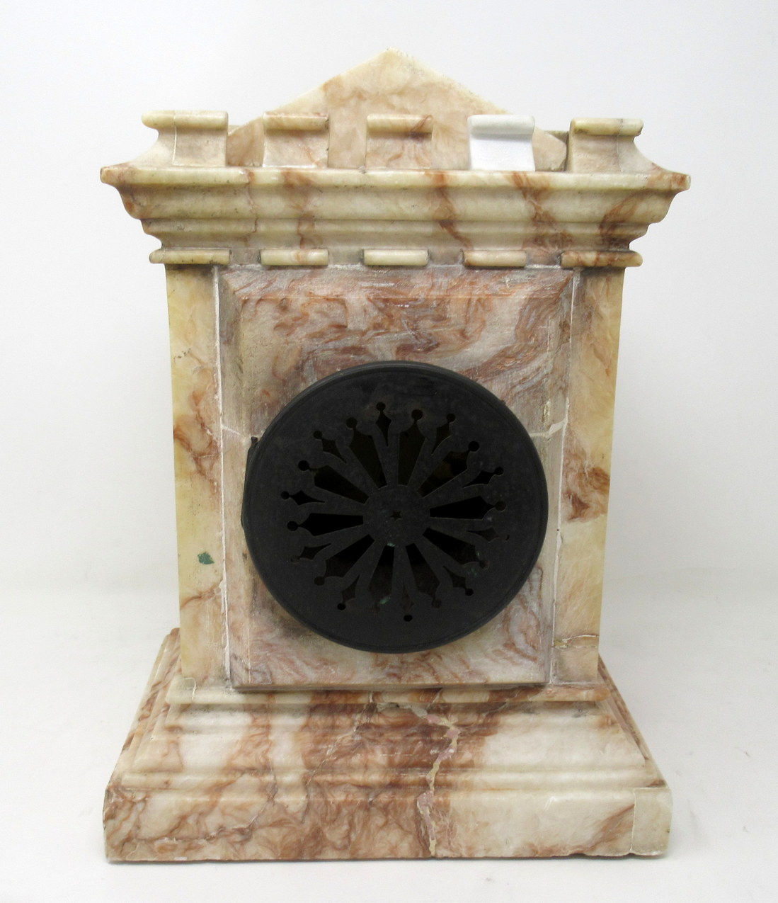 420. Antique French Carved Marble Architectural Castle Form Mantle Clock Timepiece - Image 7
