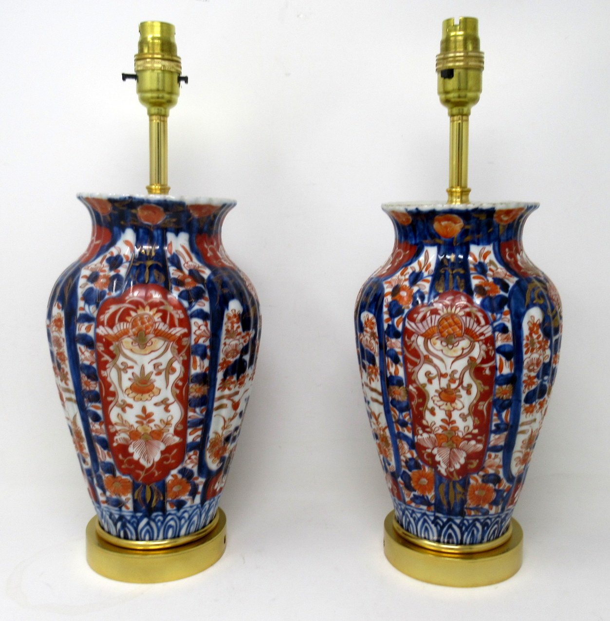787. Antique Pair Japanese Chinese Imari Porcelain Ormolu Table Lamps Blue Red Gilt - Image 4