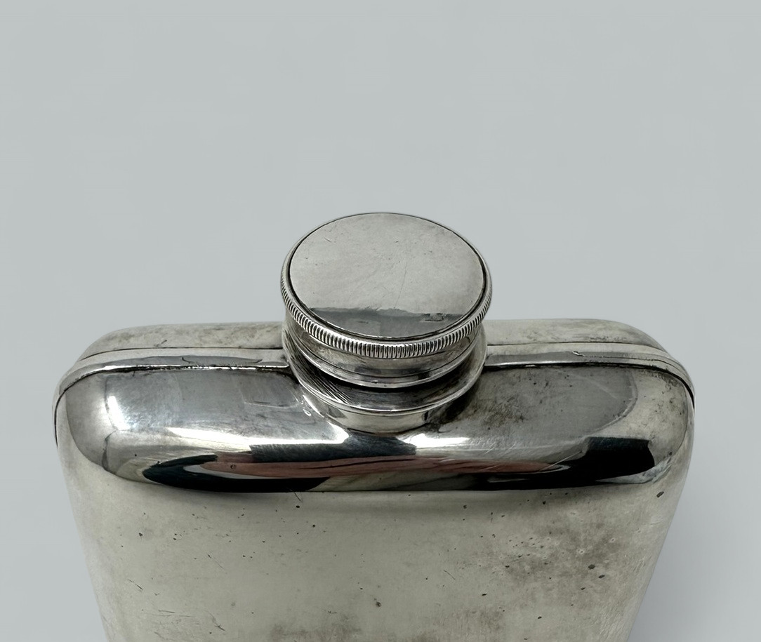 604. Antique English Electroplated Silver Plated Spirits Hip Flask James Dixon 1920s - Image 4