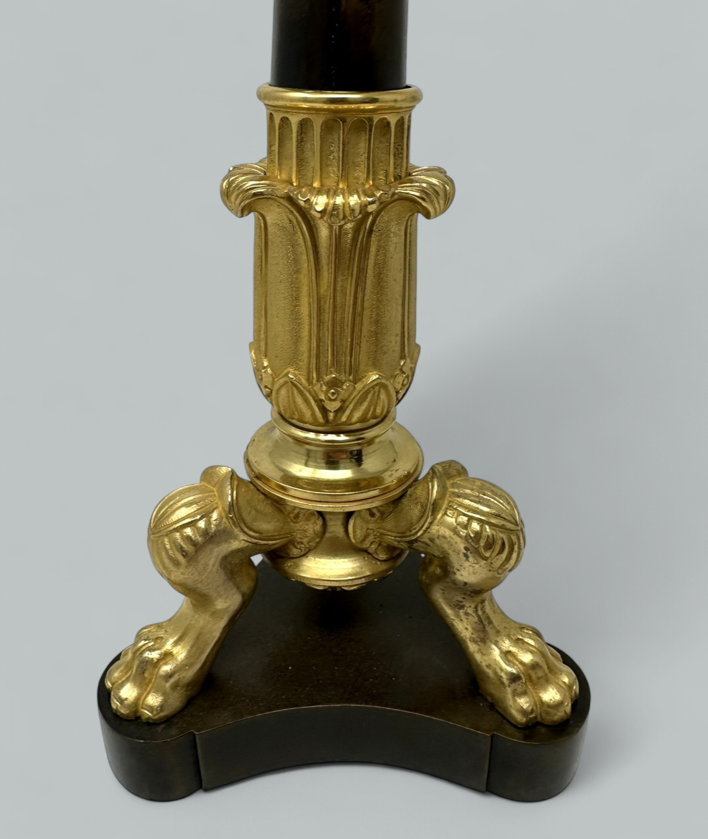 174. Antique Pair French Doré Bronze Neoclassical Ormolu Gilt Candlesticks Table Lamps - Image 4