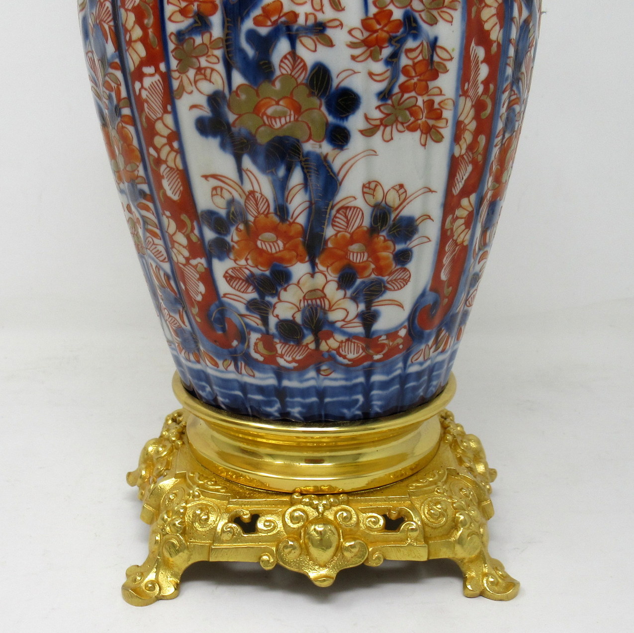 444. Antique Pair Japanese Chinese Imari Porcelain Ormolu Table Lamps Blue Red Gilt - Image 11