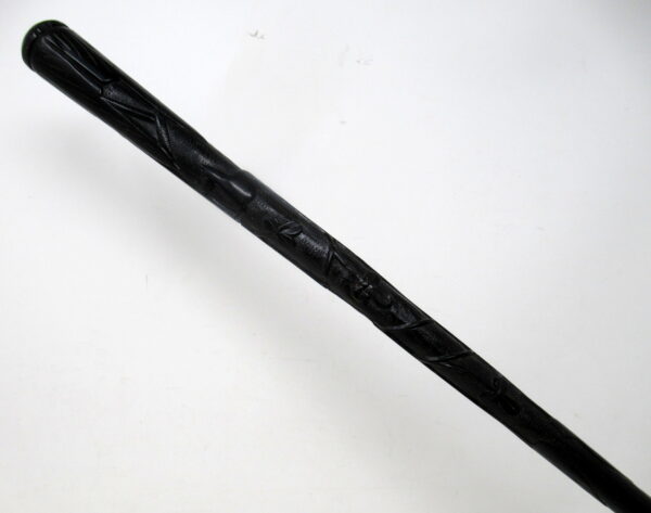 931. Antique Vintage Irish Bog Oak Wooden Walking Cane Swagger Stick Harp Shamrocks