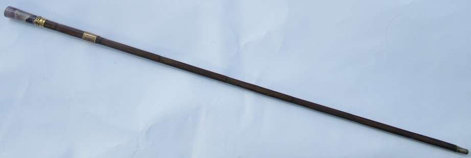 252. Stunning Square Partridge Wood Walking Stick Blue John Grip Gold Plated Mounts - Image 8