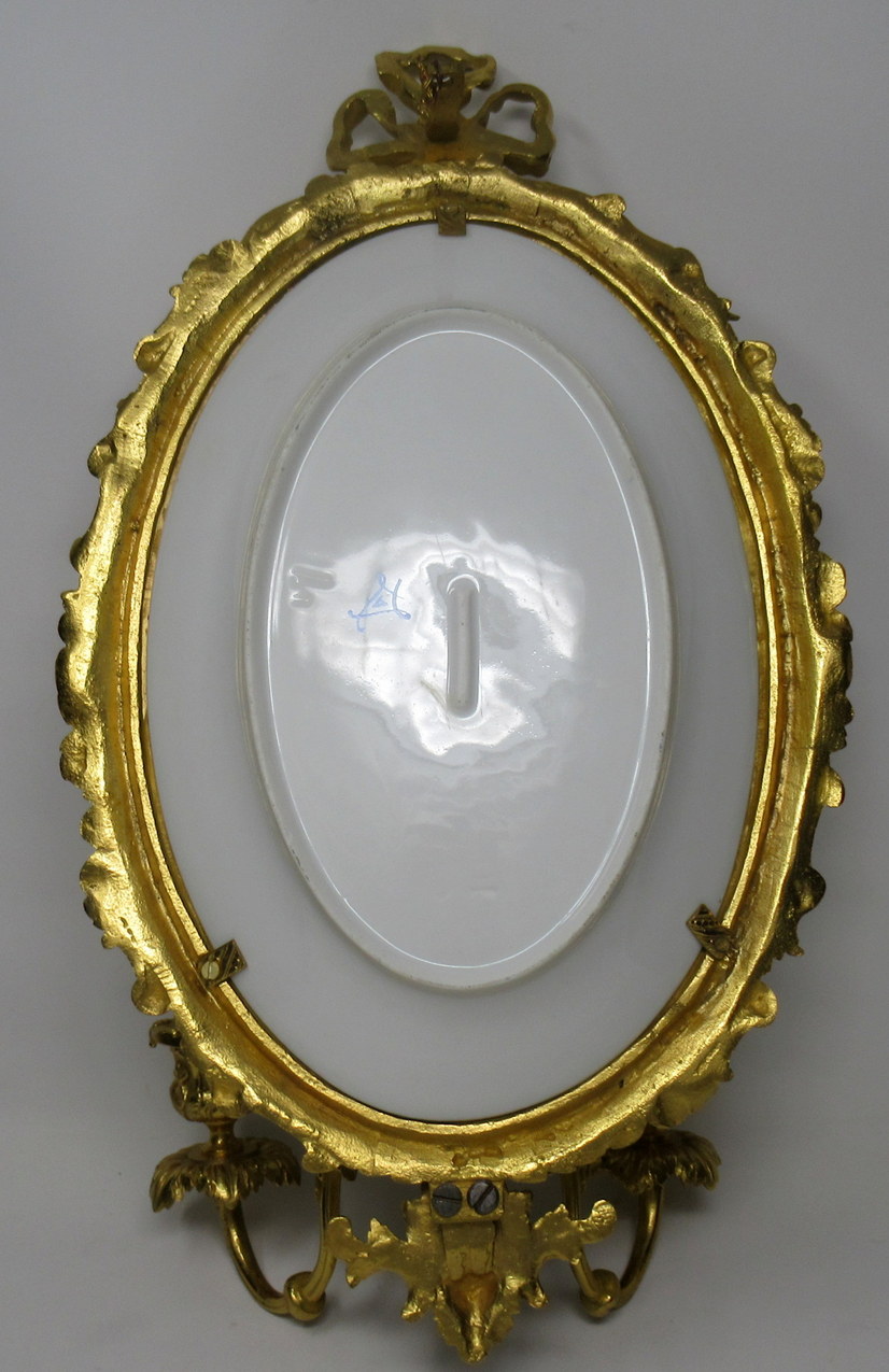 604. Fine Oval French Ormolu Mounted Sevres Porcelain Twin Light Wall Applique 19thCt - Image 3