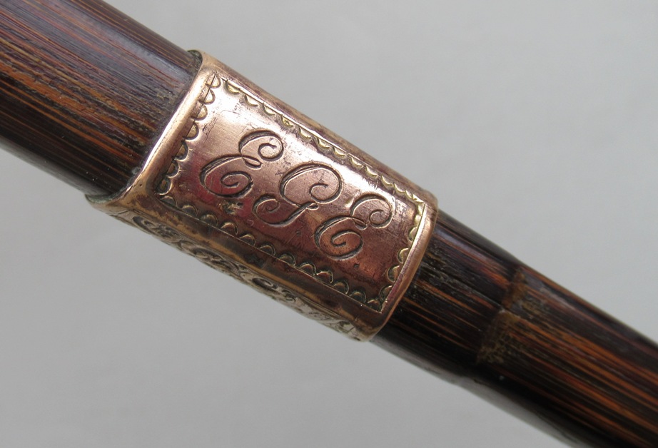 252. Stunning Square Partridge Wood Walking Stick Blue John Grip Gold Plated Mounts - Image 3