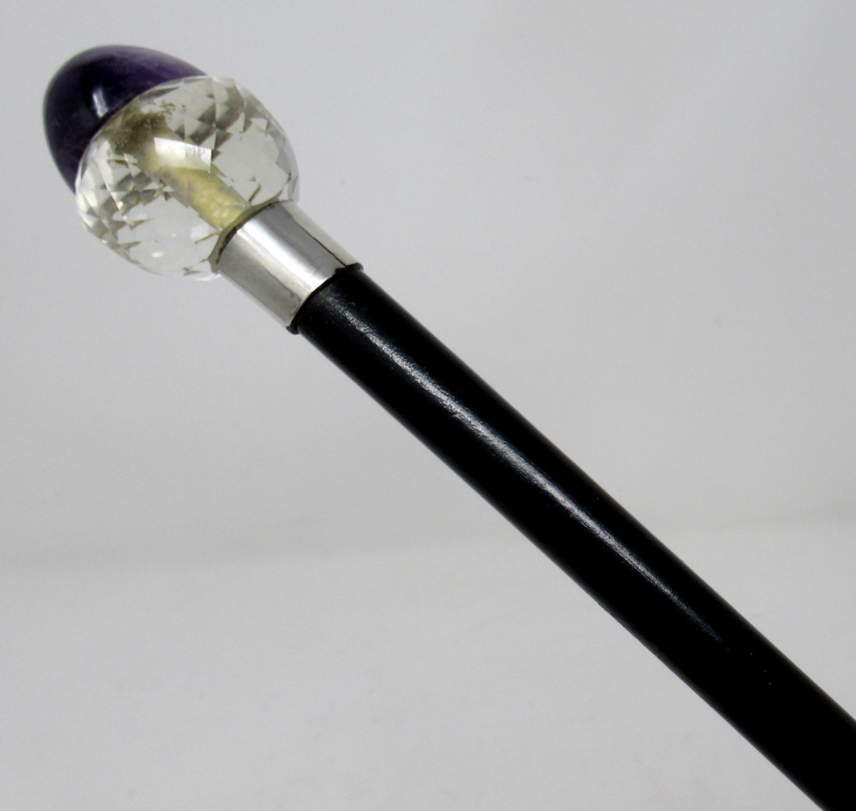 415. Stunning Ladies Ebonized Walking Swagger Cane Cut Crystal and Amethyst Grip 19thCt - Image 4