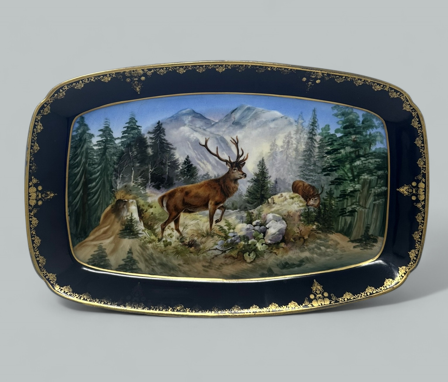 427. Antique Epiag Royal Czechoslovakian Porcelain Cabinet Plate Tray Highland Deer - Image 2