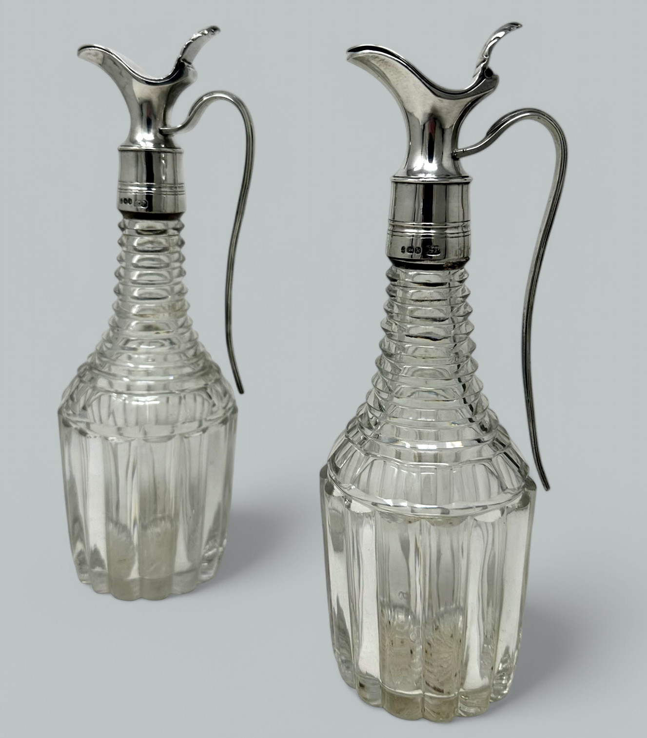 582. Antique Cut Crystal Sterling Silver Oil Vinegar Cruet Set 1825 George Piercy