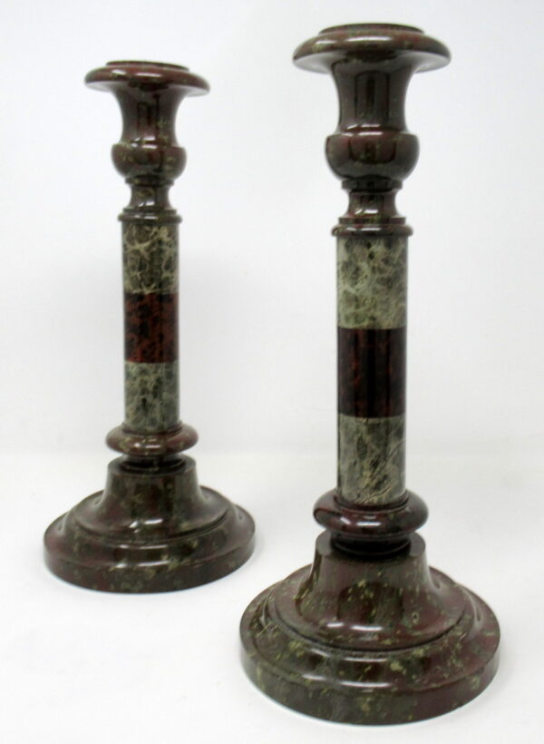 768. Rare Pair English Cornish Serpentine Marble Candlesticks attrib. John Murphy 1850
