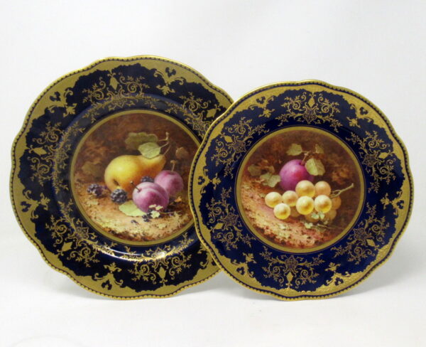 515. Rare Pair Coalport Cabinet Plates Hand Painted by Frederick Chivers Still Life Fruits 1910