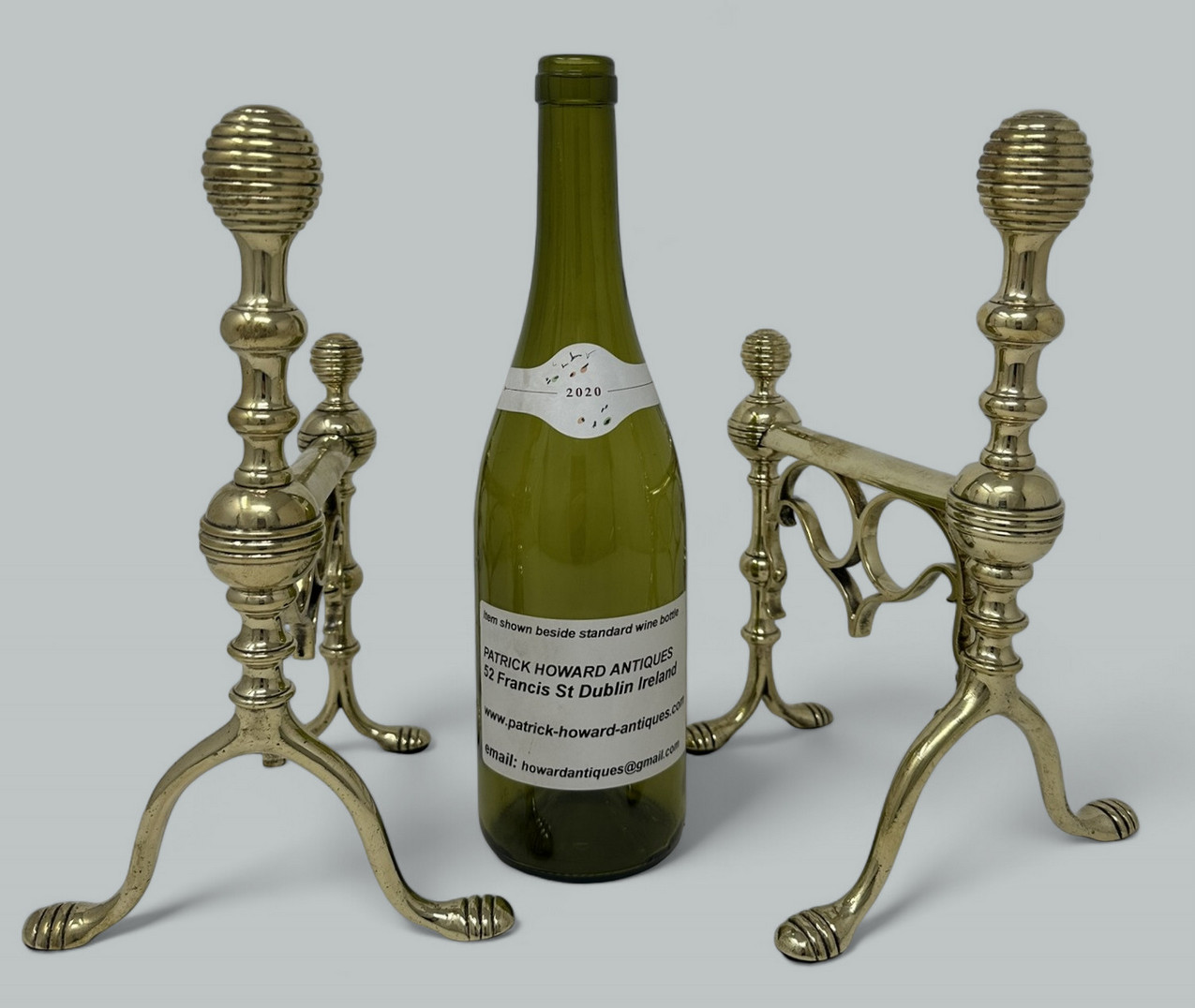 419. Antique Pair English Country House Victorian Brass Fireplace Fire Dogs Andrions - Image 6