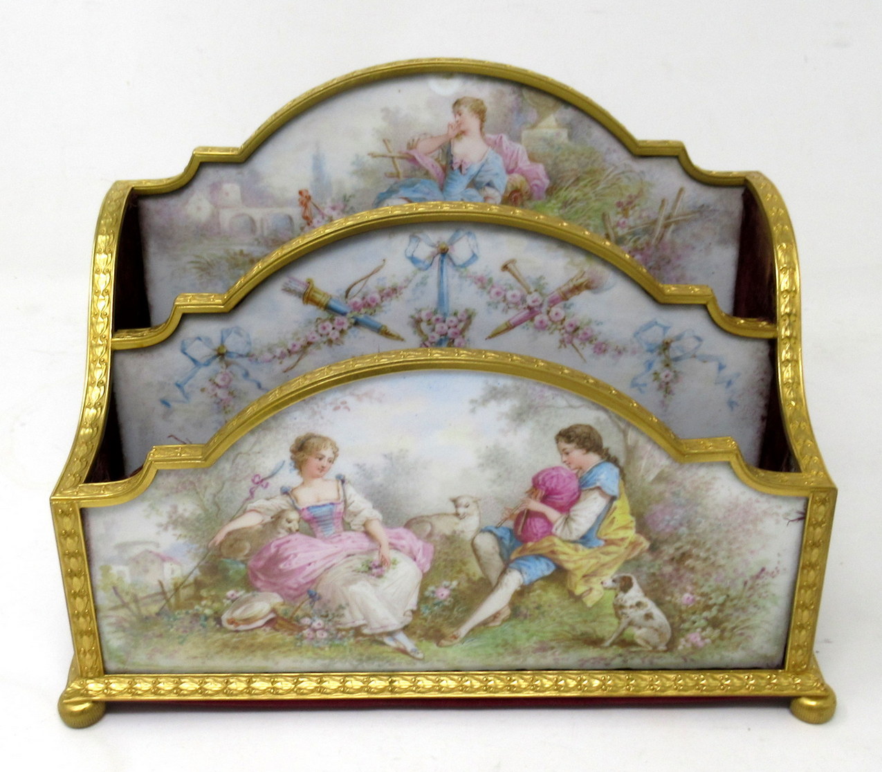 329. Antique French Sevres Ormolu Gilt Bronze Dore Letters Holder Inkwell - Image 4