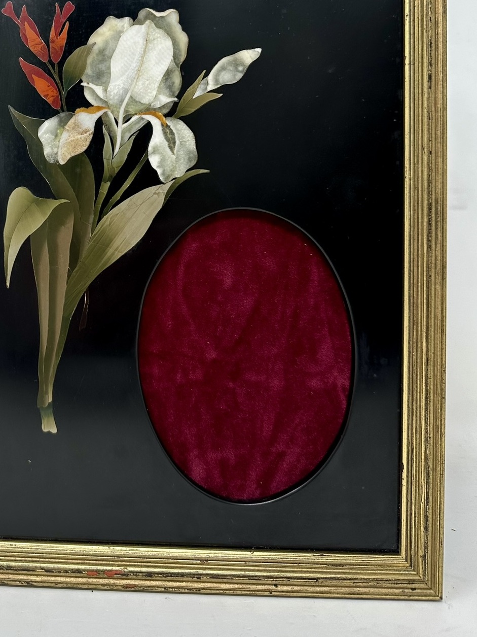 924. Antique Gilt Framed Pietra Dura Italian Photo Picture Frame Still Life Flowers - Image 4