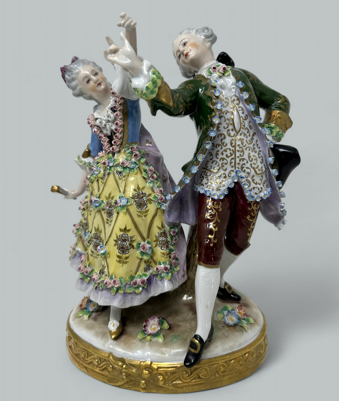 717. Antique Sitzendorf German Porcelain China Dancing Male Female Figure Group 19Ct - Image 4