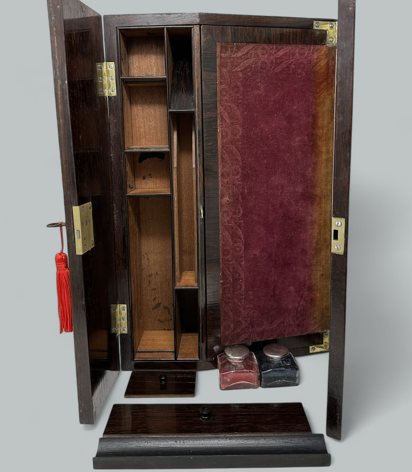 502. Antique French English Rosewood Brass Inlaid Boulle Writing Slope Box Desk 19thCt - Image 11