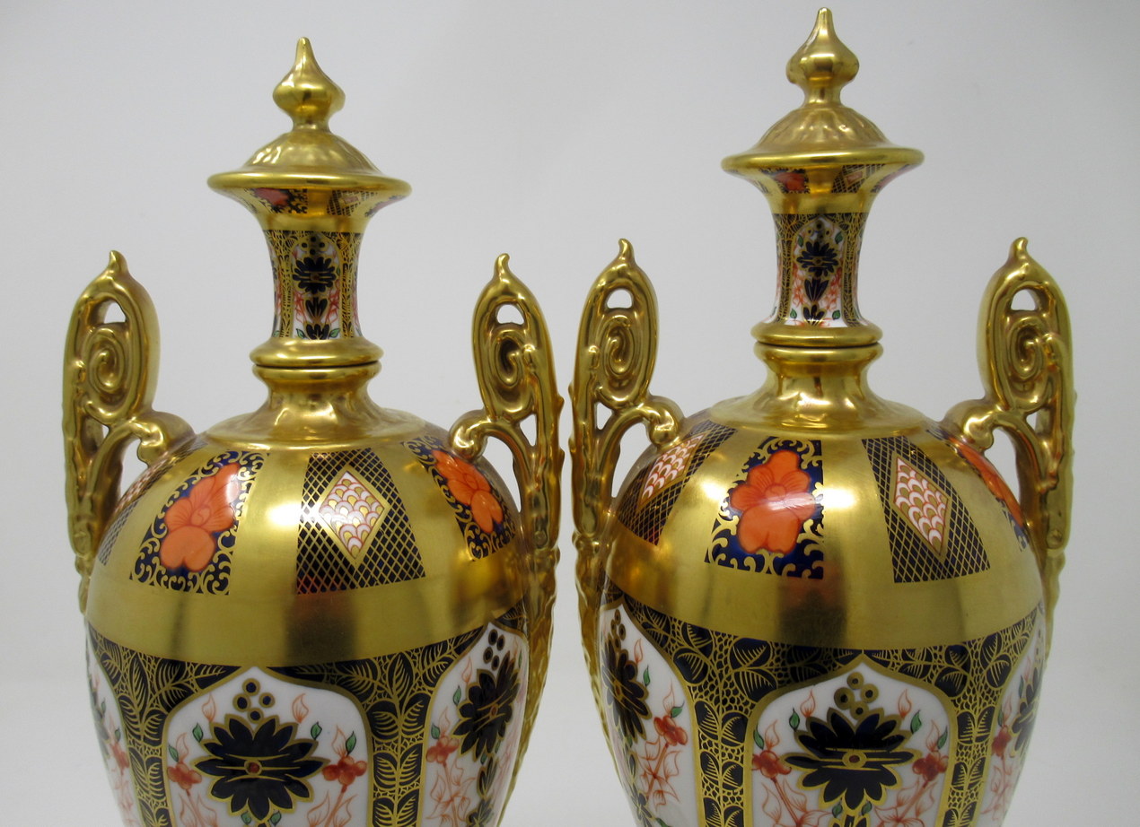 276. Stunning Pair Royal Crown Derby Old Imari Porcelain Vases mid 20thCt - Image 8