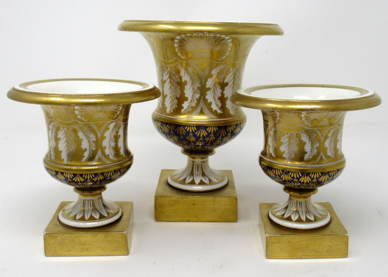 860. Very Rare English Minton Campana Gilded Garniture Circa 1810