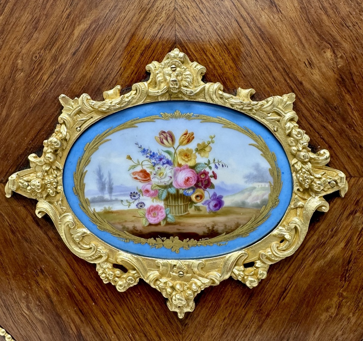 888. Antique French Ormolu Kingwood Sevres Casket Jewelry Box by Vervelle Audot Paris - Image 10