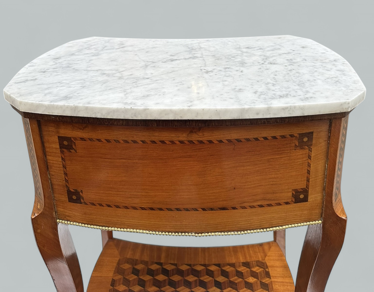 649. Antique French Marquetry Marble Top Kingwood Bedside Cabinets Locker Nightstands - Image 11